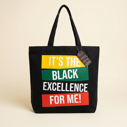 Black Excellence tote on an ivory studio background