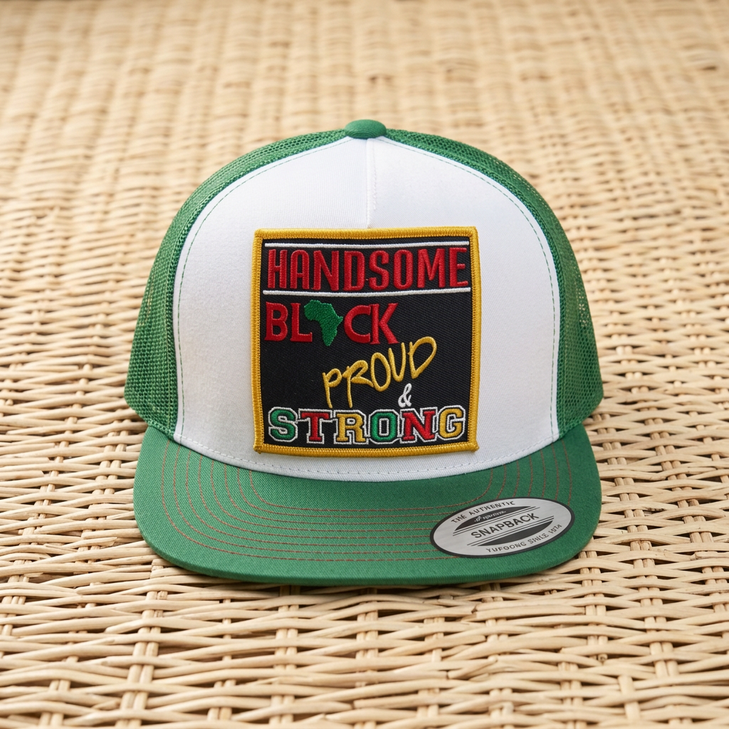 Handsome Black Proud and Strong hat with clean woven background