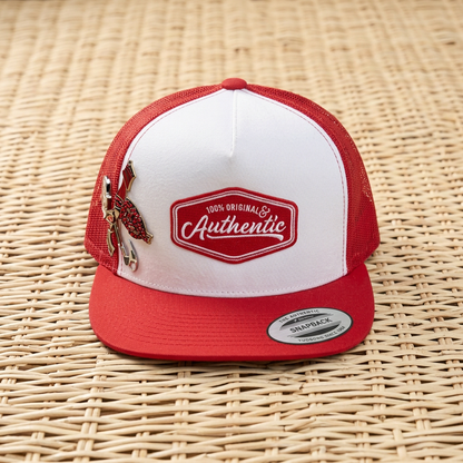 Red Authentic hat with clean woven background